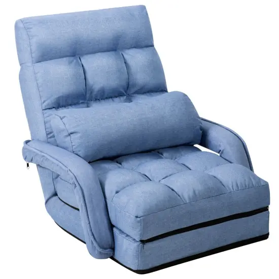 Multi-Position Adjustable Floor Armchair with Lumbar Pillow and Removable Cushion Blue {1}