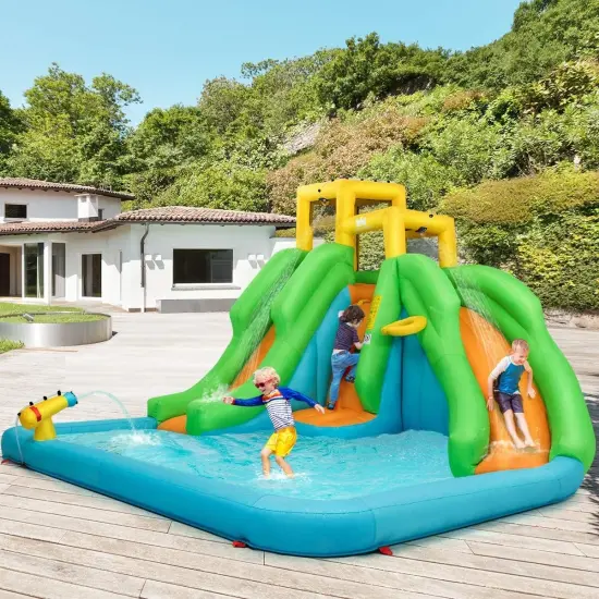 Inflatable Water Park Bounce House with Climbing Wall without Blower {1}