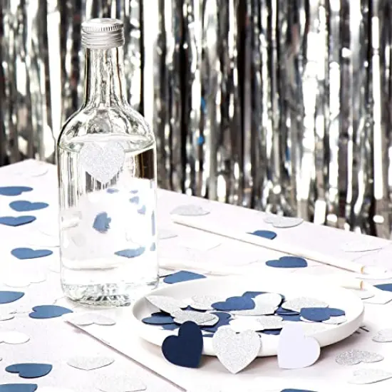 300 Pieces Navy-Blue White-Silver Heart Party-Decorations Confetti - Graduation 2022 Valentines Day Table Glitter Paper Confetti Mothers Fathers Day Wedding Engagement Birthday Decor Panduola {5}