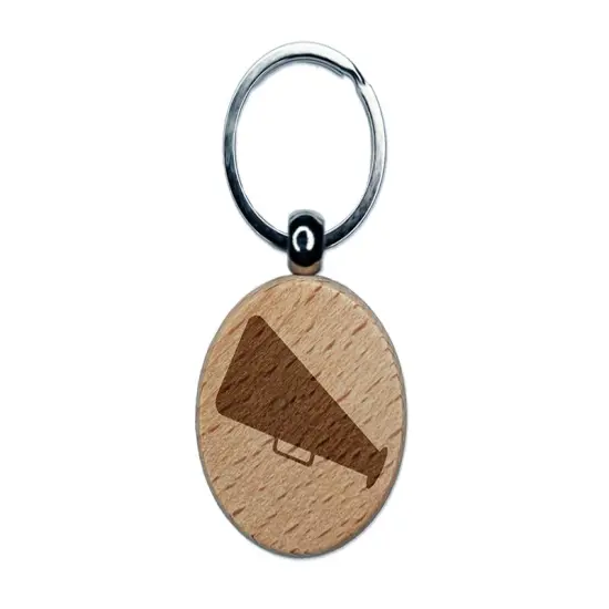 Megaphone Bullhorn Coach Cheerleading Engraved Wood Round Keychain Tag Charm {1}