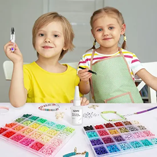 2 Pieces Clay Beads Bracelets Professional Elastic String Kont Fixing Drip, Keep Stretch String Braclet Stay Tied for Flat Round Polymer Heishi Beads Spacer Charm Jewelry Making Kit {4}