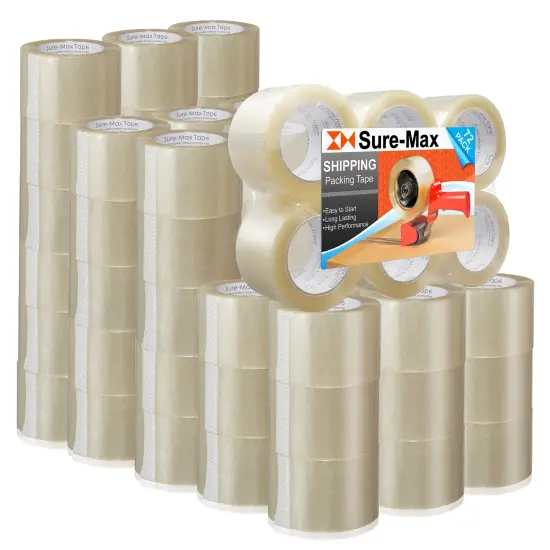 Sure-Max 72 Rolls Extra-Wide Shipping & Packing Tape (3" x 110 yard/330' each) - Moving & Adhesive Carton Sealing - 2.0mil Clear {1}
