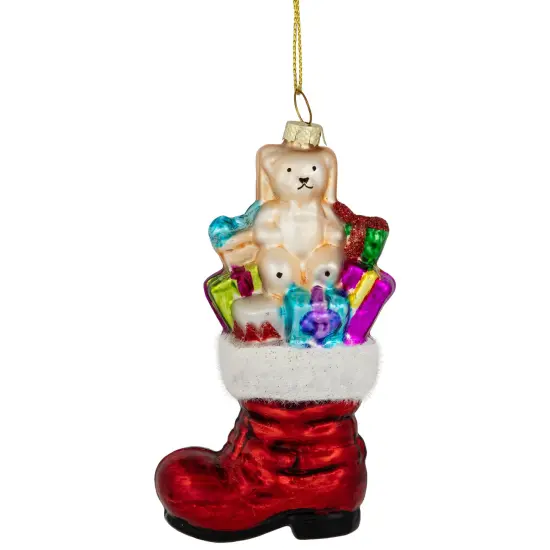 Northlight 4.5" Shiny Red Present Filled Stocking Hanging Glass Christmas Ornament {4}