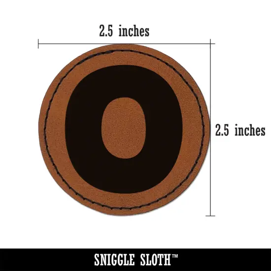 Letter O Uppercase Fun Bold Font Round Iron-On Engraved Faux Leather Patch Applique - 2.5" Brown {2}