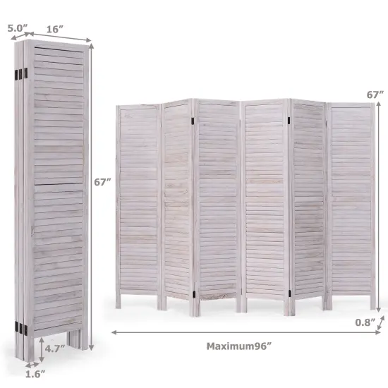 6 Panels Classic Venetian Wooden Slat Room Screen White {4}