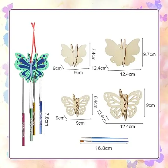 8 Pack 3D Butterfly Wind Chime Kit for Kids Make Your Own Butterfly Wind Chime Wooden Arts and Crafts for Kids Ornaments DIY to Paint Butterfly Craft for Spring Art Activity Birthday Party {2}