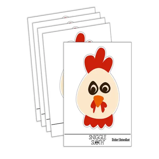 Chicken Rooster Face Doodle Waterproof Vinyl Phone Tablet Laptop Water Bottle Sticker Set - 5 Pack {2}