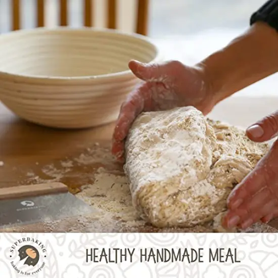 Superbaking Bread Proofing Basket, Round 9 inch Sourdough Starter Kit, Proofing Basket for Bread baking, Bread Making Supplies Tools, Banneton Basket Gift Set {6}