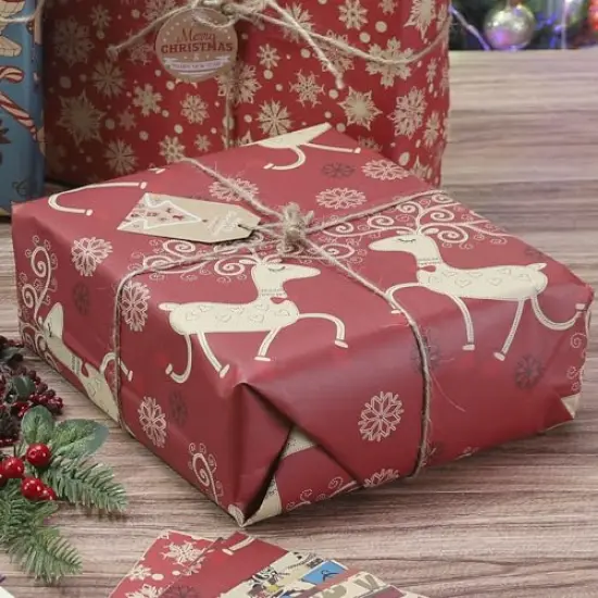 SmoTecQ Christmas Gift Wrapping Paper, Made from Recycled Kraft Paper, 10 Pack 70X50CM Folded Sheets with 10 Gift Tags {5}