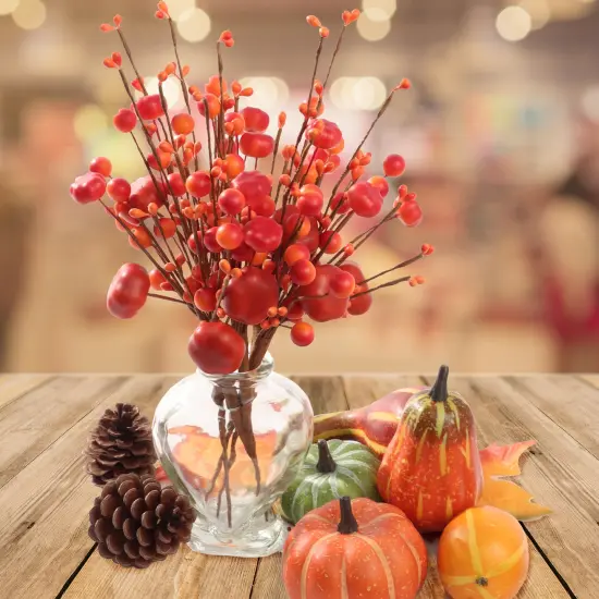 11-Inch Artificial Orange Pumpkin Picks - Set of 8 Mini Fall Berry Picks for Autumn Accents, Ideal for Floral Arrangements, Parties & Events, Home & Office Decor - Floral Home by Artificial Flowers {4}