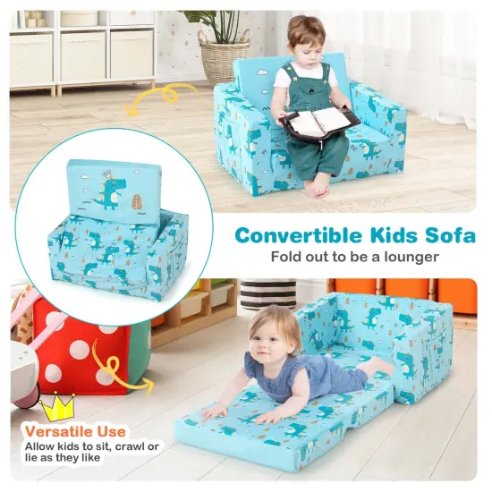 Costway 2-in-1 Convertible Kids Sofa Children Flip-Out Lounger Couch Upholstered Sleeper {5}
