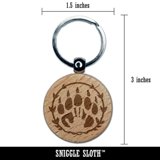 Druid Bear Claw Hand Print Engraved Wood Round Keychain Tag Charm {2}