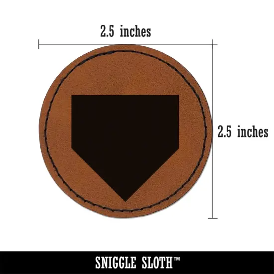 Home Plate Baseball Round Iron-On Engraved Faux Leather Patch Applique - 2.5" Brown {3}
