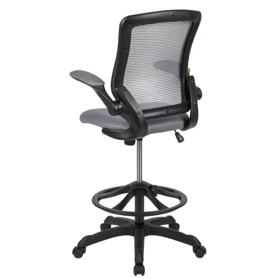 Emma and Oliver Mid-Back Mesh Ergonomic Drafting Chair with Foot Ring and Flip-Up Arms Dark Gray {4}