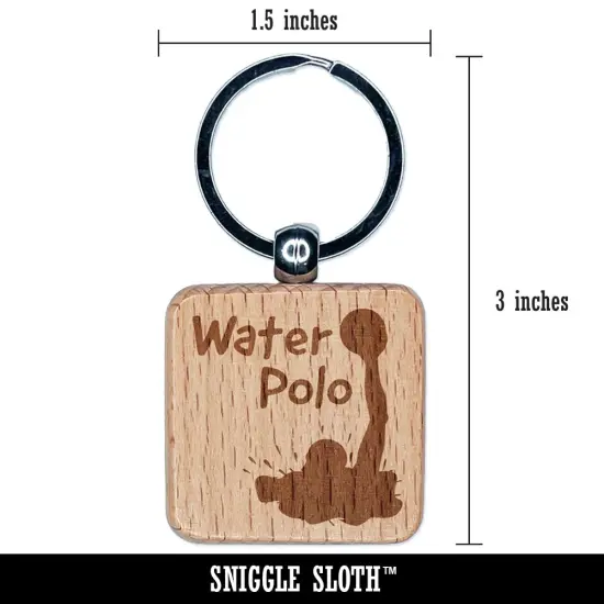 Water Polo Player in Water Fun Text Engraved Wood Square Keychain Tag Charm {2}