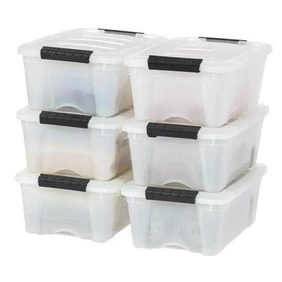 IRIS USA 6 Pack 12qt Plastic Storage Bin with Lid and Secure Latching Buckles, Pearl {1}