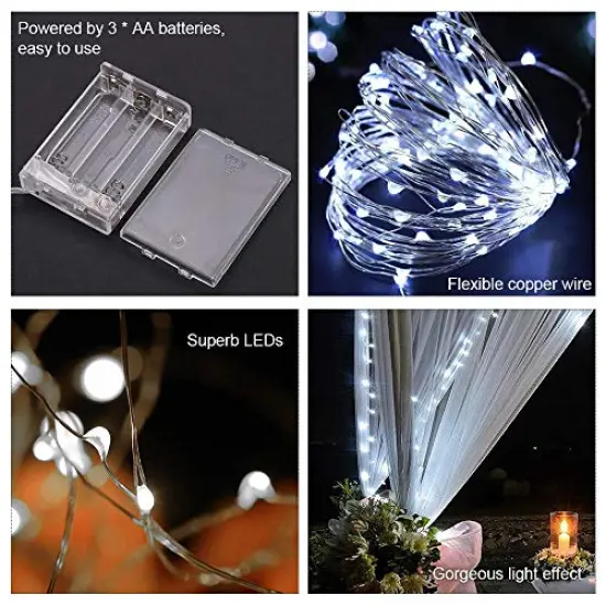 Ariceleo Led Fairy Lights Battery Operated, 1 Pack Mini Battery Powered Copper Wire Starry Fairy Lights for Bedroom, Christmas, Parties, Wedding, Centerpiece, Decoration (5m/16ft Cool White) {6}