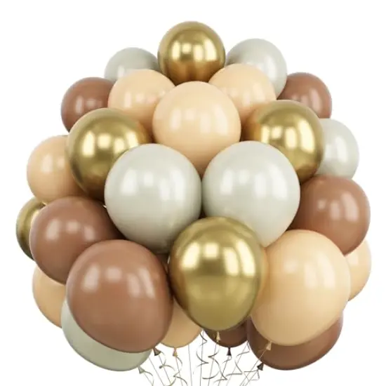 60 Packs 12 Inch Retro Brown Cream Balloon, Brown Beige Balloons, Sand White Neutral Balloons Metallic Gold Balloons for Birthday Baby Shower Jungle Boho Wedding Decorations {2}