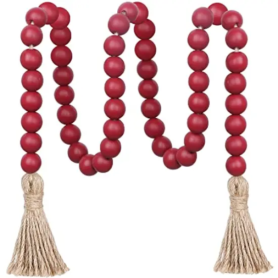 39 inches Wood Bead Garland Farmhouse with Tassels,Versatile Prayer Beads Boho Chic Wall Hanging Home Decor (Burgundy) {2}