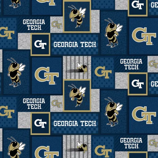 Sykel Enterprises-Georgia Tech Fleece Fabric-Georgia Tech Yellow Jackets College Patch Fleece Blanket Fabric-Sold by the yard {1}