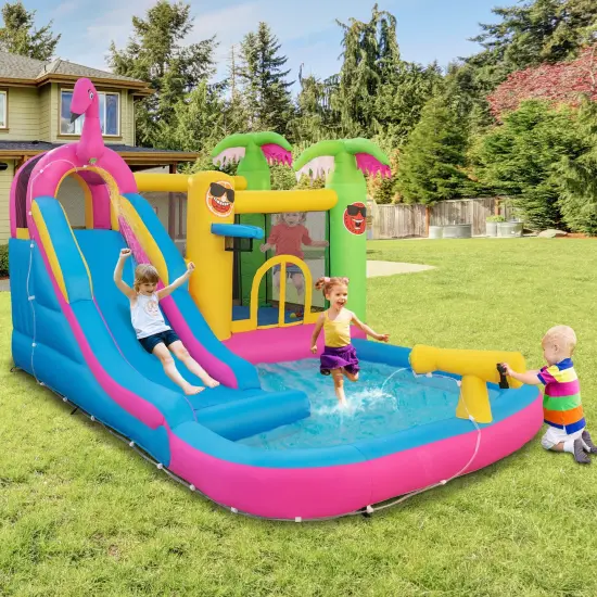 Inflatable Bounce Castle with Long Water Slide and 735W Blower {1}