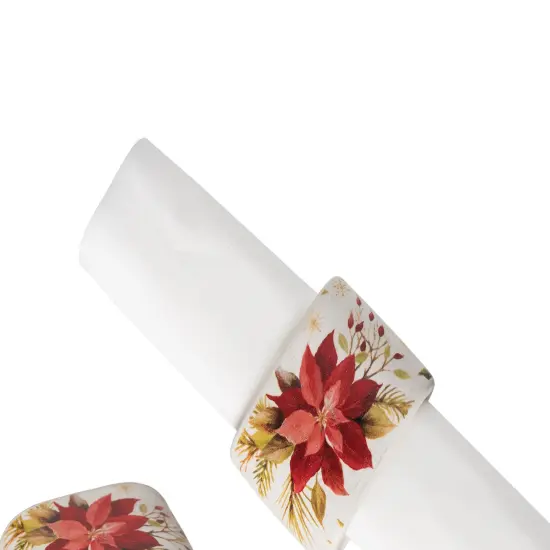 Red Poinsettia Christmas Decorative Napkin Ring Set of 4 {3}