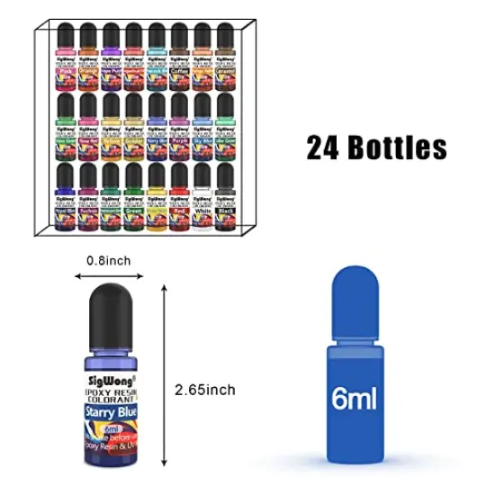 Epoxy Resin Pigment - 24 Colors Liquid Translucent Epoxy Resin Colorant, Highly Concentrated Dye for DIY Jewelry Making, Paint, Craft - 6ml Each, with 6 Colors Resin Glitter {2}