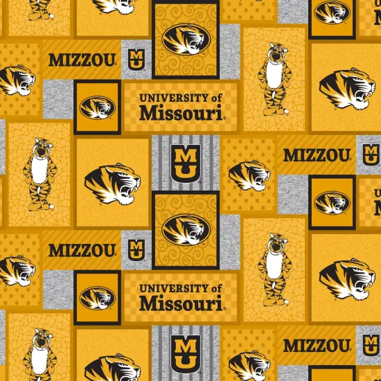 Sykel Enterprises-University of Missouri Fleece Fabric-Missouri Tigers College Patch Fleece Blanket Fabric-Sold by the yard {1}