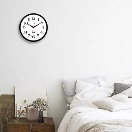 2 Pieces Silent Wall Clock, 10 Inch Non Ticking Quiet Digital Sweep Decorative Battery Operated Wall Clocks for Living Room Bedroom Kitchen School Office Decor, Black {4}