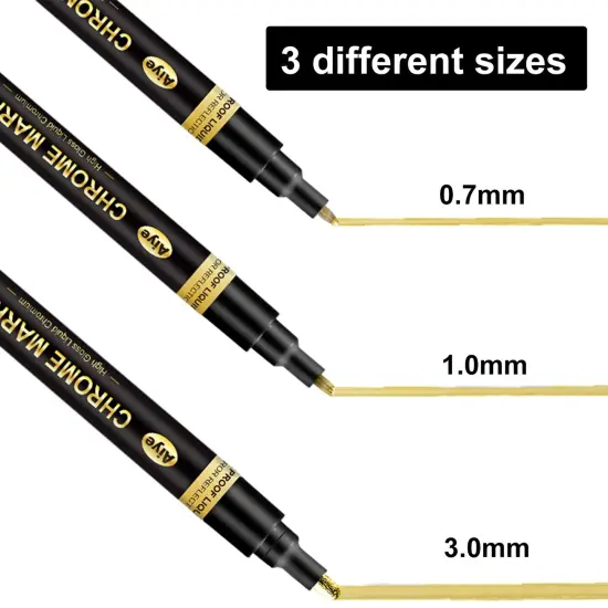 3Pcs Liquid Chrome Marker Pens for Glass and Plastic Golden {3}