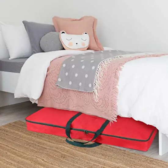 Christmas Wrapping Paper Storage Bag with Pockets | Gift Wrap Organizer Container | 37” x 14” x 4” | Underbed Durable Box Made of 600D Oxford Material (Red) {6}