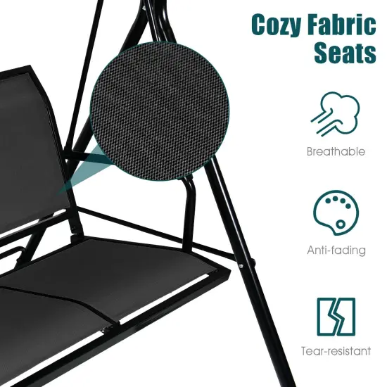 3 Person Patio Swing with Polyester Angle Adjustable Canopy Black {5}