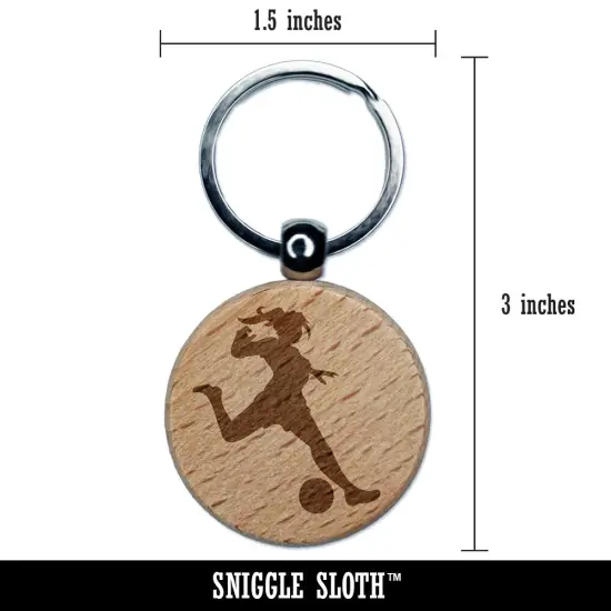 Soccer Player Woman Kicking Ball Association Football Engraved Wood Round Keychain Tag Charm {2}