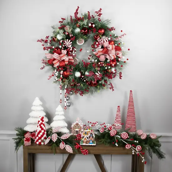 Northlight Peppermint Candy Artificial Pine Christmas Wreath - 42" - Unlit Red {3}