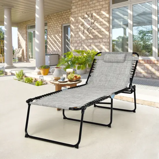 4 Position Folding Lounge Chaise with Adjustable Backrest and Footrest Grey {2}