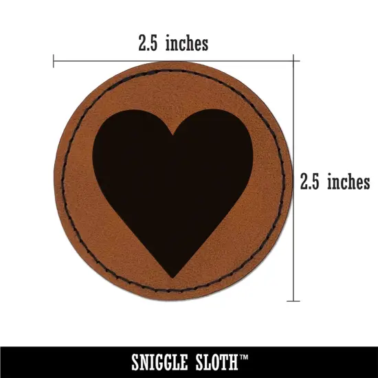 Card Suit Hearts Round Iron-On Engraved Faux Leather Patch Applique - 2.5" Brown {3}