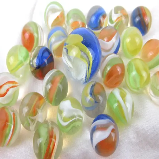 25 Glass Marbles CAT'S EYE Orange/Blue Cats Eyes Game Pack Shooter Swirl Squid {3}