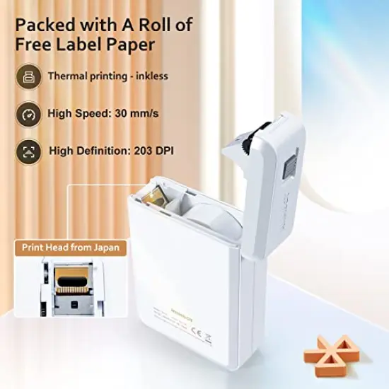 D110 Label Maker Machine with Tape, Portable Bluetooth Label Printer for Storage, Office, Home, Organizing, Sticker Maker Mini Label Maker with Multiple Templates, White {4}