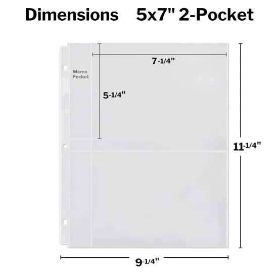 Dunwell Photo Album Refills 5x7 - (25 Pack), for 100 Pictures, Photo Sleeve Inserts for 3-Ring Binder, 2-Pocket Photo Page for 5 x 7 Photographs, Postcards, Recipe Cards {3}