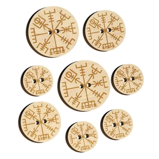 Viking Vegvisir Norse Protection Rune Wood Buttons for Sewing Knitting Crochet DIY Craft {7}