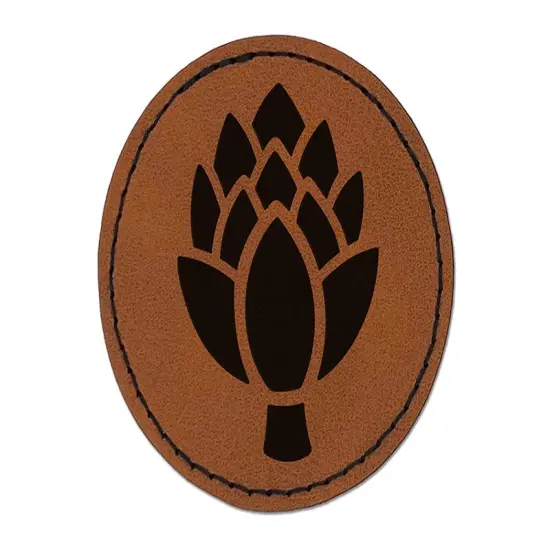 Artichoke Garden Vegetable Round Iron-On Engraved Faux Leather Patch Applique - 2.5" Brown {1}