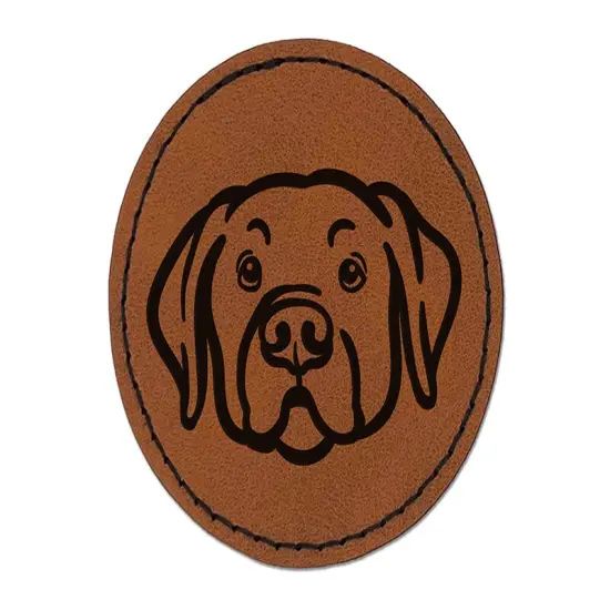 Labrador Retriever Dog Head Round Iron-On Engraved Faux Leather Patch Applique - 2.5" Brown {1}