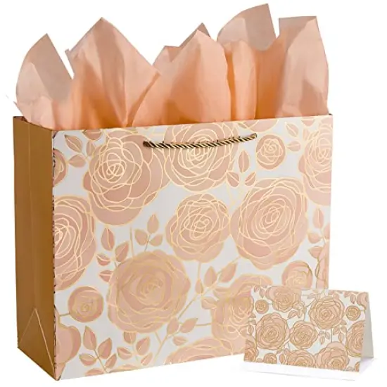 13" Rose Gold Large Gift Bag with Card and Tissue Paper {2}