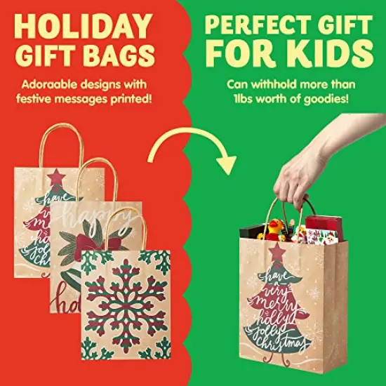 JOYIN 24 PCS Christmas Kraft Bags, Paper Gift Bags with Christmas Characters for Xmas Party Favors, Goody Gift Bags, Holiday Treat Box and Presents 7.25x9x3.5 Inch (not included tissue paper) {5}