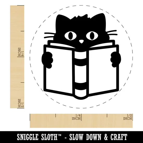 Cat Reading Book Self-Inking Rubber Stamp for Stamping Crafting Planners Red {1}