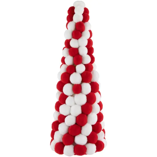 Northlight Candy Cane Plush PomPom Christmas Tree Decoration - 15" - Red and White {1}