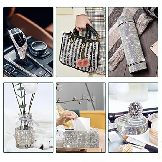 3 Rolls 6.6 Yards Self-Adhesive Crystal Rhinestone Diamond Ribbon - DIY Diamond Ribbon Stickers with 2 mm Rhinestones for Arts Crafts,Bling Ribbon Rolls for Vases,Car,Wedding Cake Decoration(AB Color) {4}