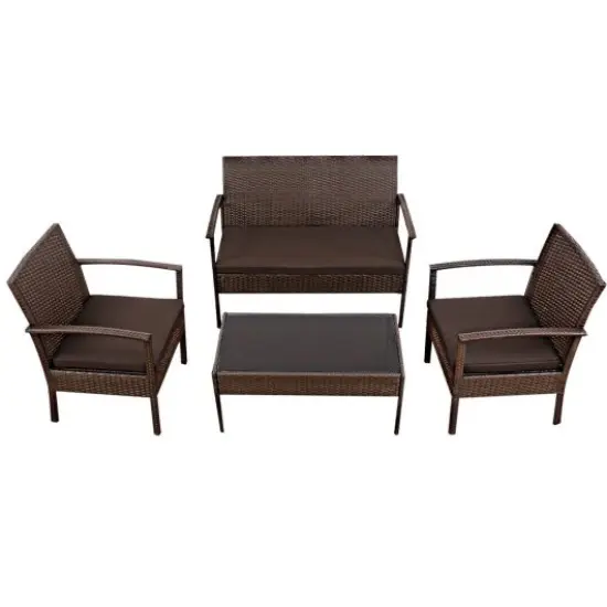 4 pcs Modern Outdoor Patio Rattan Wicker Furniture Set Brown {3}