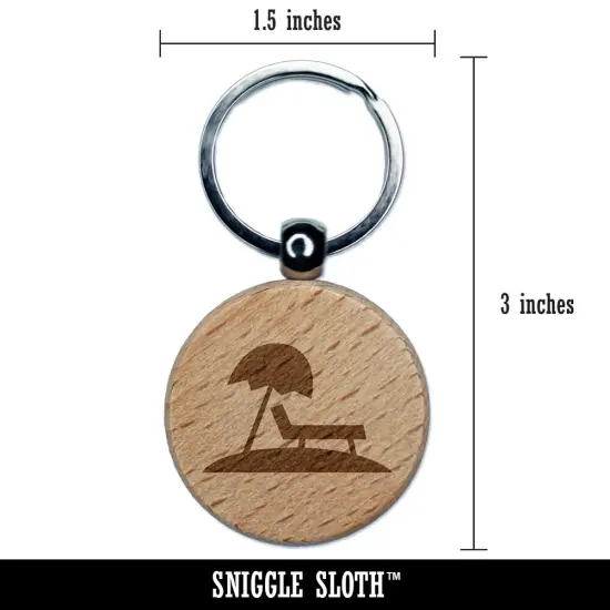 Lounge Chair Umbrella Beach Sun Engraved Wood Round Keychain Tag Charm {2}