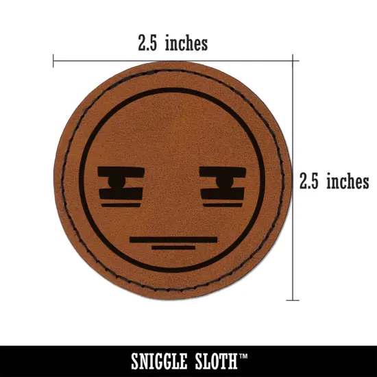 Kawaii Cute Tired Baggy Eyes Face Round Iron-On Engraved Faux Leather Patch Applique - 2.5" Brown {3}